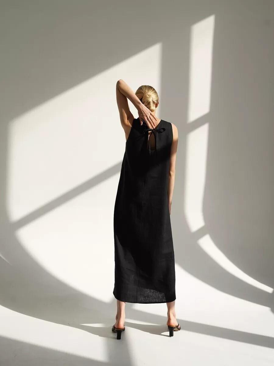 Black Linen Sleeveless Maxi Dress - Image 4