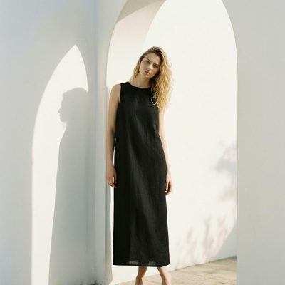 Black Linen Sleeveless Maxi Dress
