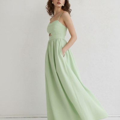 Mint Green Linen Cutout Maxi Dress