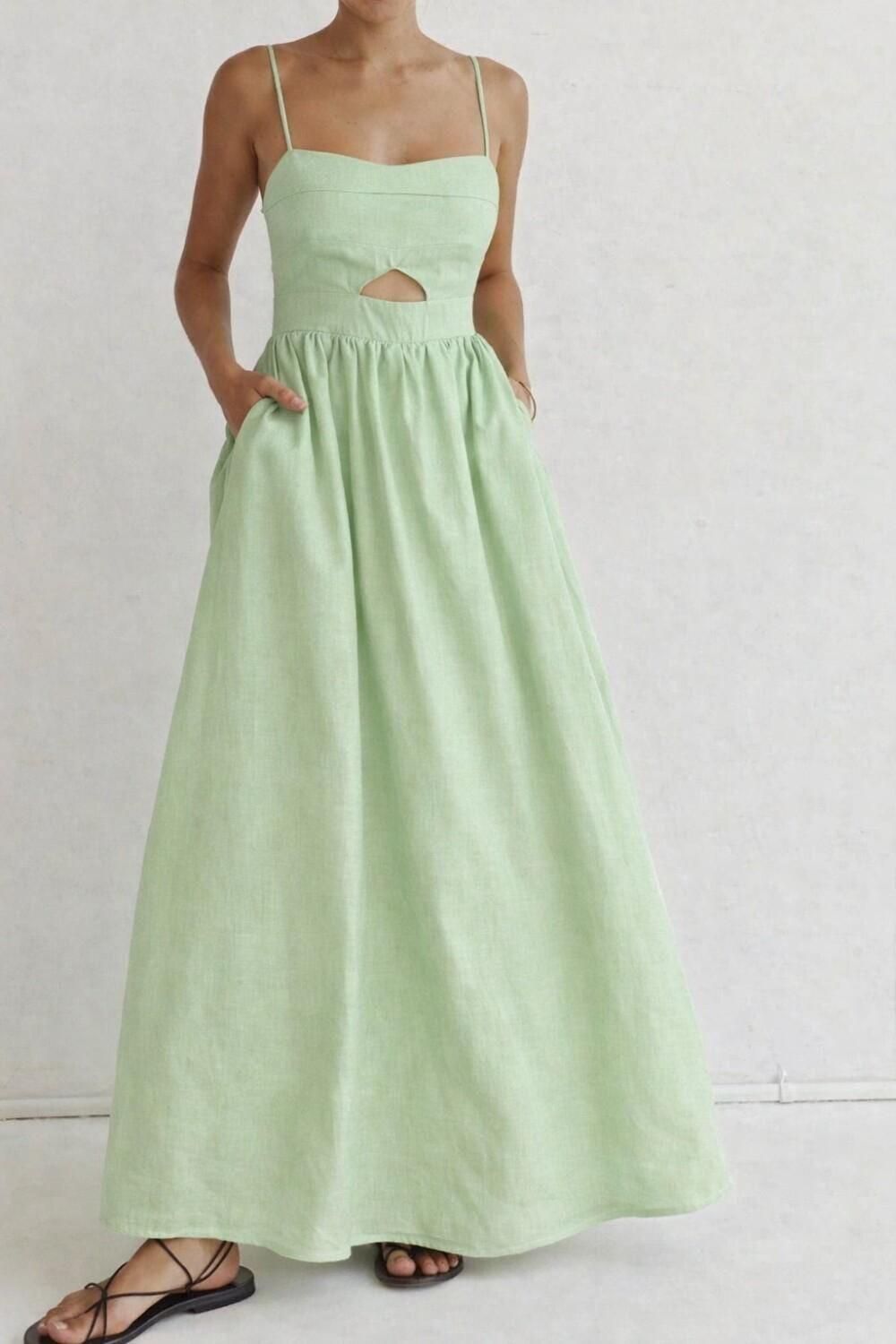 Mint Green Linen Cutout Maxi Dress - Image 2