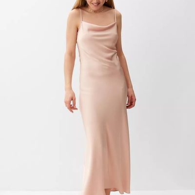 Blush Pink Satin Cowl Neck Slip Dress