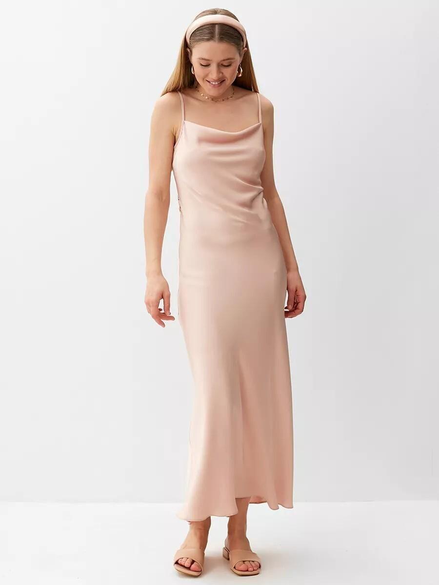 Blush Pink Satin Cowl Neck Slip Dress