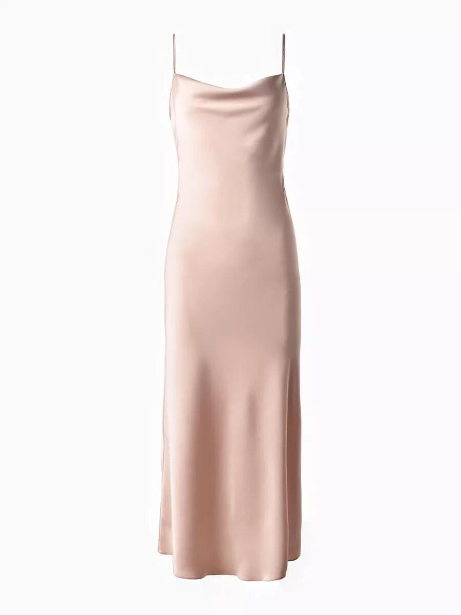 Blush Pink Satin Cowl Neck Slip Dress - Image 2