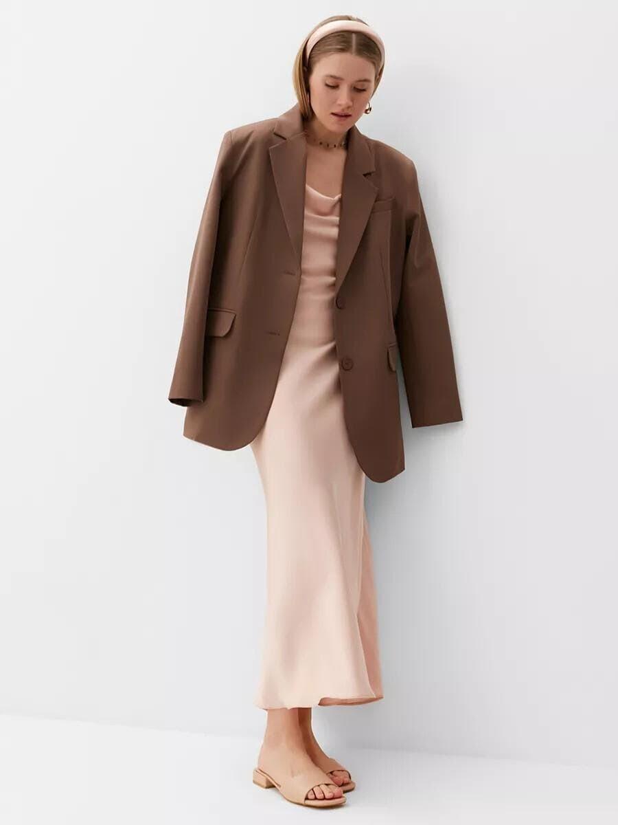 Blush Pink Satin Cowl Neck Slip Dress - Image 3