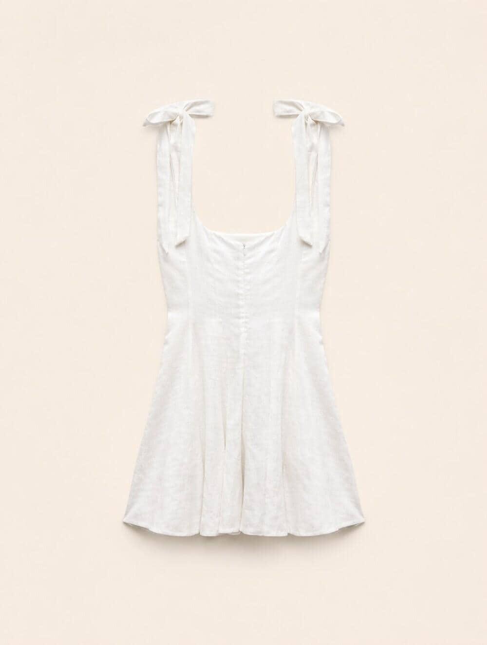 White Linen Tie Shoulder Mini Dress - Image 3
